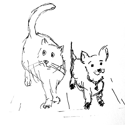 Ink sketch of Kordell and Mouse 