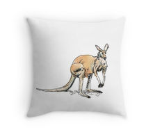 Kangaroo-in-waiting design decorating a Redbubble throw pillow