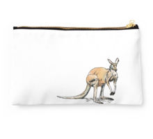 Kangaroo-in-waiting design decorating a Redbubble studio pouch