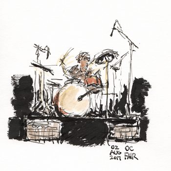 Drawing of John Borack playing drums at the Orange County Fair