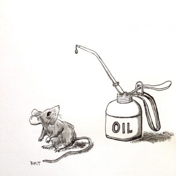 Drawing of a mouse and an oil can