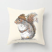 Society6 squirrel with an acorn pillow