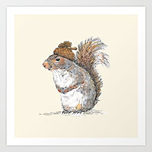 Society6 squirrel with an acorn art print