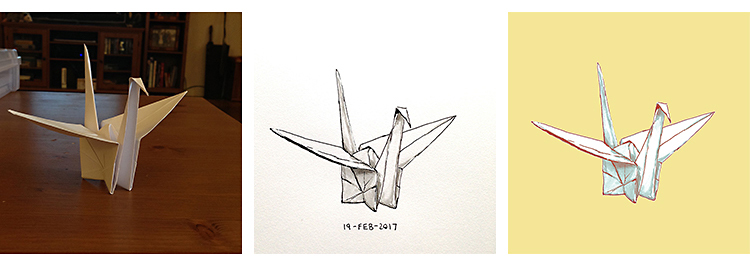 Paper crane and cherry blossoms art