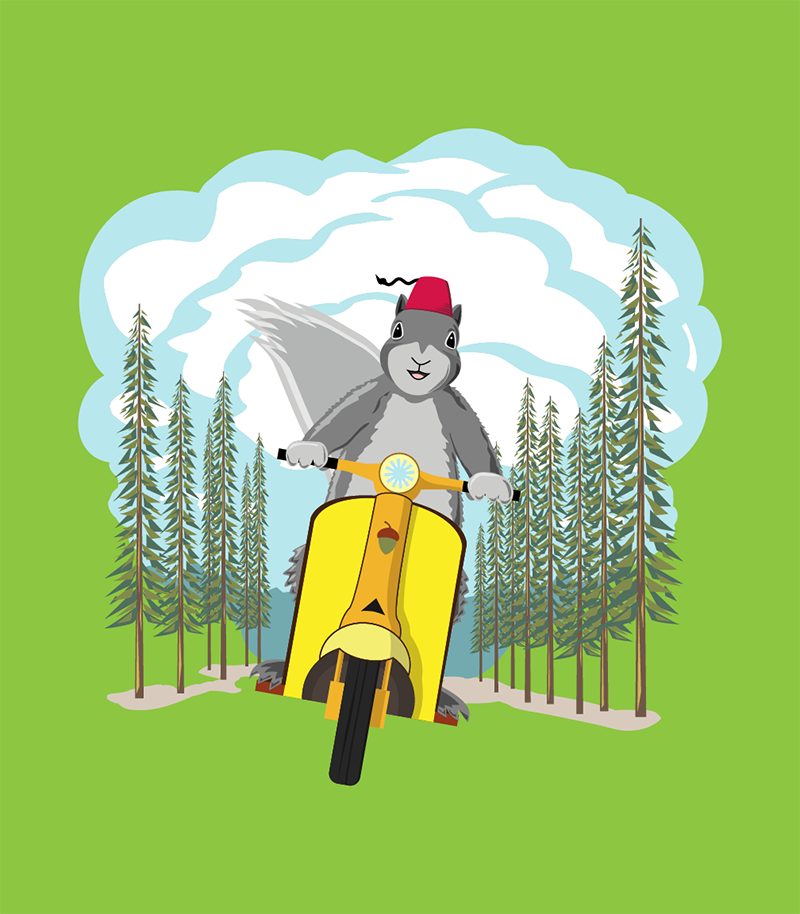 fez-wearing squirrel riding a scooter