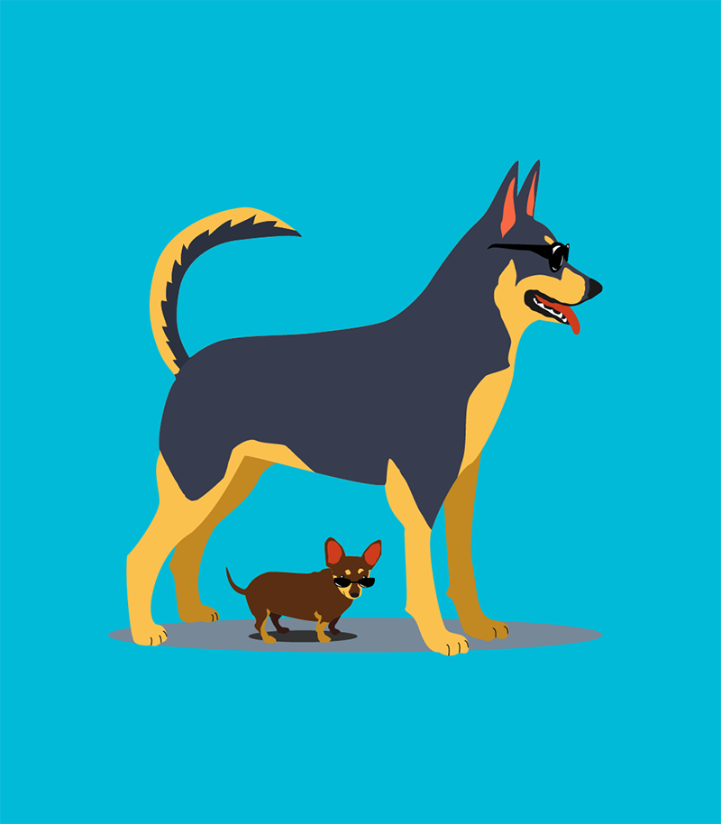 Illustration of tall dog providing shade for small dog
