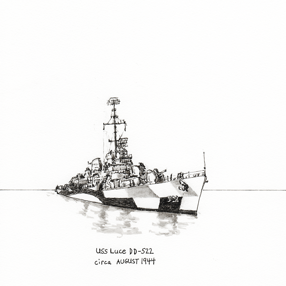 Pen drawing of the USS Luce DD-522