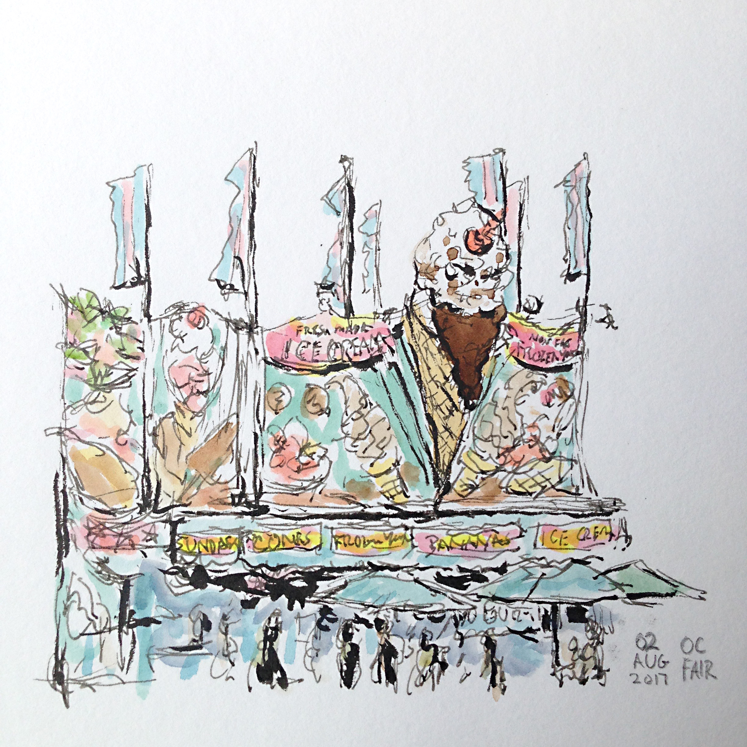 Drawing of an ice cream stand at the Orange County Fair
