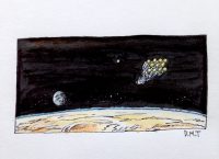 Drawing of Tantive IV soaring above Tatooine.