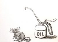 Drawing of a mouse and an oil can