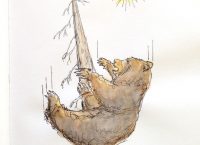 Drawing of a bear falling from a tree
