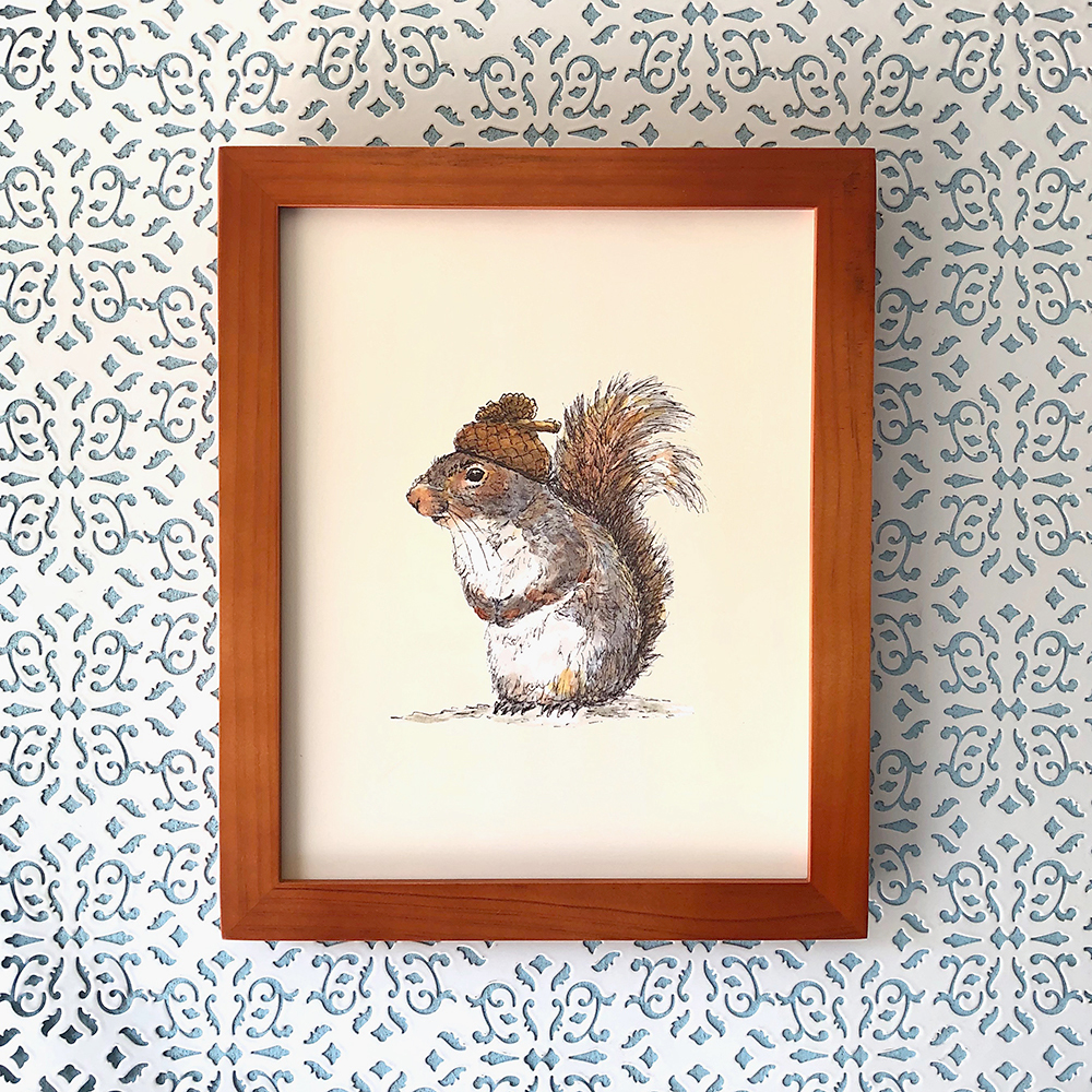 Framed 8x10 of Squirrel with an Acorn Hat