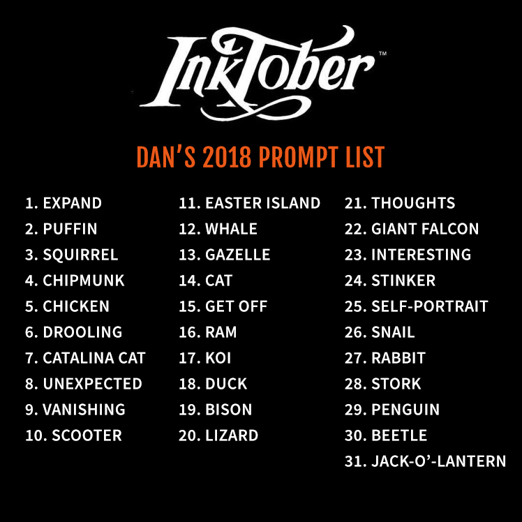 Dan's Inktober 2018 prompt list