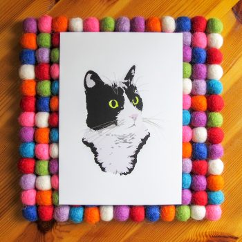 Regal Tuxedo Kitty Cat bright white 5x7 art print